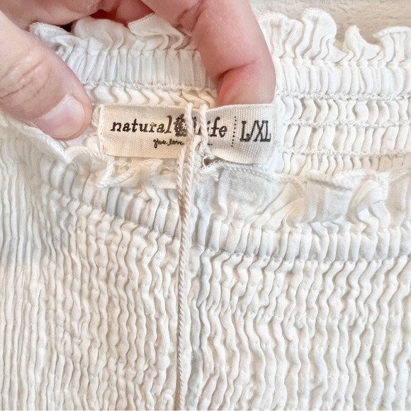 Natural Life White Smocked Cotton Eyelet Midi Dress L/XL Cottagecore Boho NWT - Picture 7 of 12